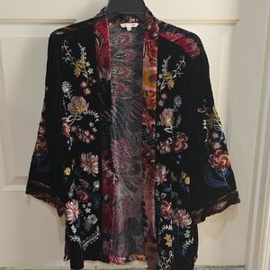 John Mark Floral Embroidered Velvet Kimono